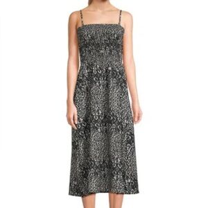 Noisy May Black Animal Print Smocked Midi Dress, XS